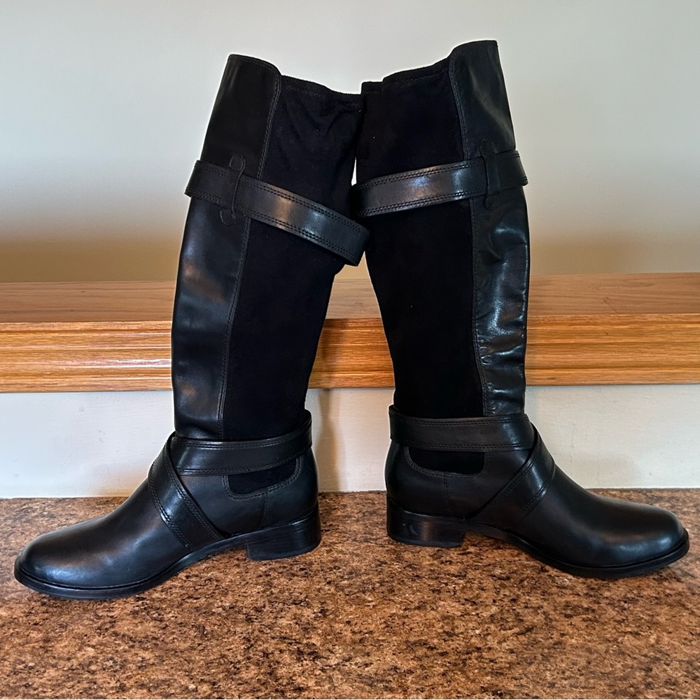 Cole Haan Whitley NikeAir Black Leather Pull-on Knee High Riding Boots Size 7 - Picture 5 of 16